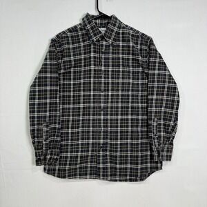 Outline Men's M Plaid Flannel‎ Button-Up Shirt 100% Cotton Black Beige